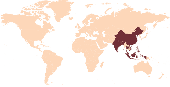 Worldmap With Asia Region Highlighted